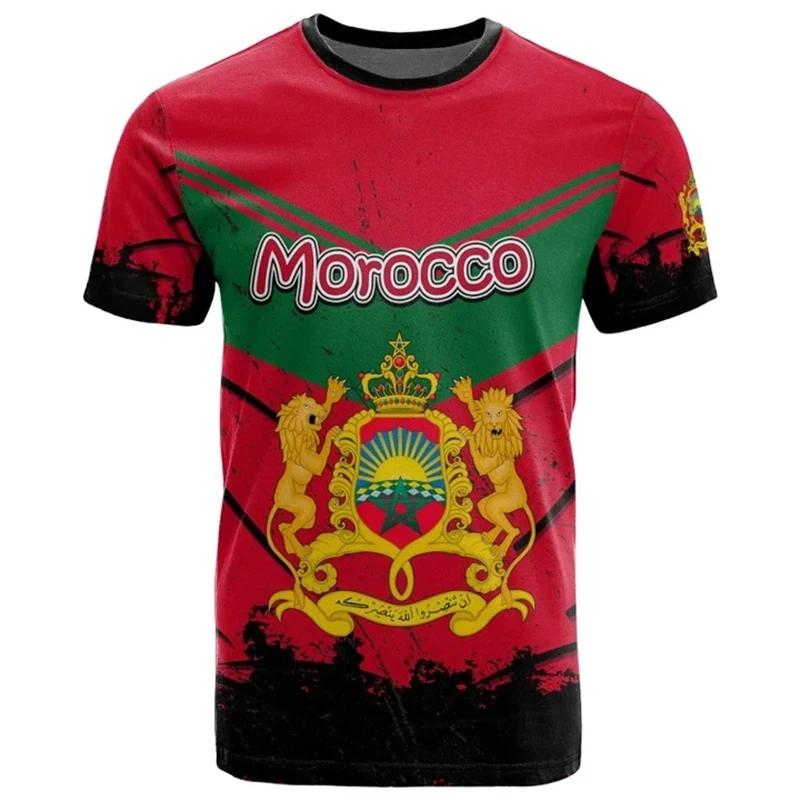 Summer Round Neck 3D Morocco Map Printed Top Fashionable Casual Short Sleeved Men's T-shirts