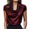 Spring Summer Women's Cowl Neck Draped Short Sleeve Blouse Casual Versatile Top