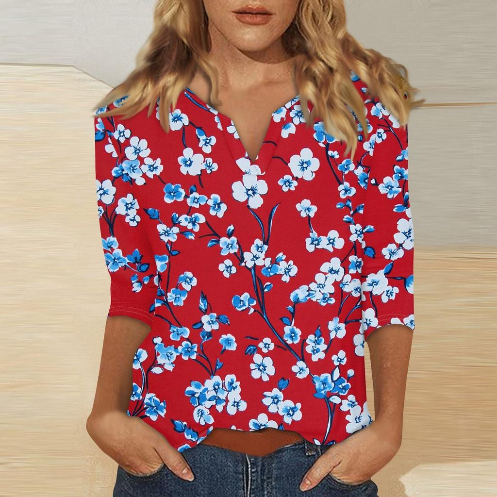Damen T-Shirt mit Stehkragen und 3/4-Ärmeln und Aufdruck