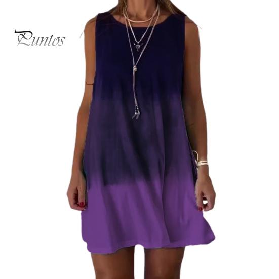 

Женское летнее платье Градиентного контрастного цвета без рукавов А-силуэта Свободный жилет с круглым вырезом Тип ежедневной домашней одежды для отдыха Мини-платье Короткий сарафан M фиолетовый