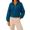 Damen Halbreißverschluss Cropped Langarm Sweatshirt mit Umlegekragen