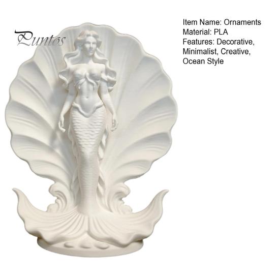 Seaside Themed Soft Furnishings 3D Printed Mermaid Shell Desktop Ornament, Ocean Style Standing Bathroom Countertop Ornaments Sculpture, Minimalist