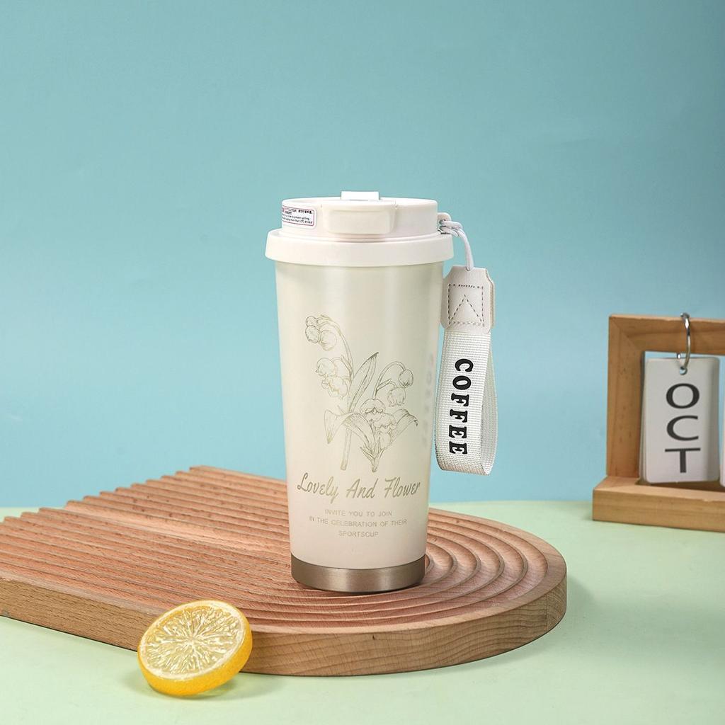 Summer cold insulation stainless steel lily of the valley water cup thermos cup coffee cup double layer car cup gift