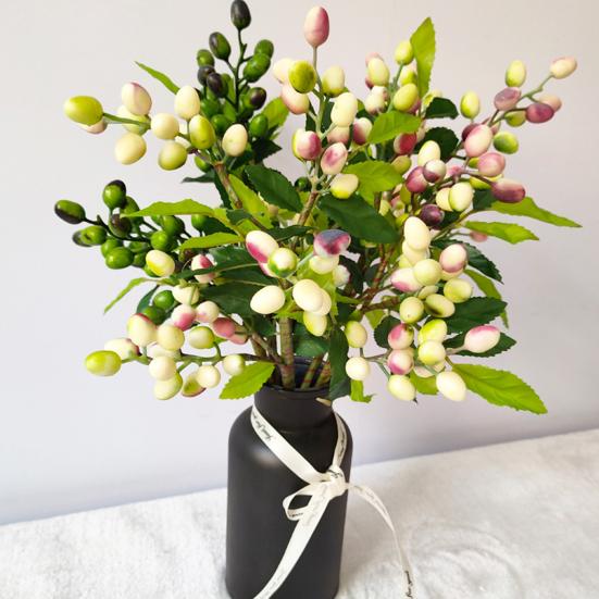 Artificial Berry Stems Faux Green Olive Branches with Leaves Fake Greenery Picks with Fruits for Home Vase Floral Arrangement