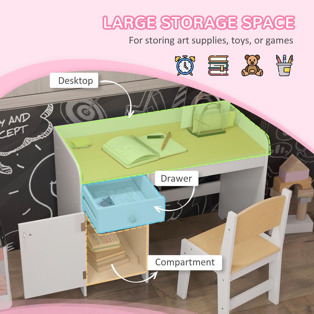 Kids Desk and Chair Set for 3-6 Years with Storage Drawer, Study Table and Chair for Children - White