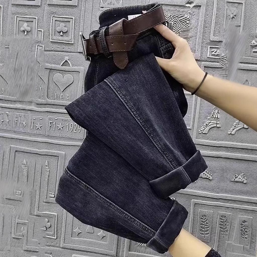 Plus Size High Waist Slimming Elastic Jeans for Women - Autumn/Winter Straight Leg Harem Carrot Pants