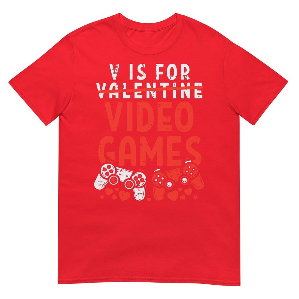 V Is For Video Games Funny Valentines Gamer Boy Unisex Kids Tshirt S