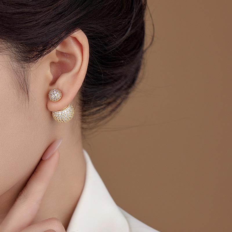 Elegant Light Luxury Zircon Inlaid Ball Earrings for Women