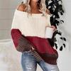 Women S Off Shoulder Color Block Knit Sweater Loose Fit Long Sleeve Fall Winter