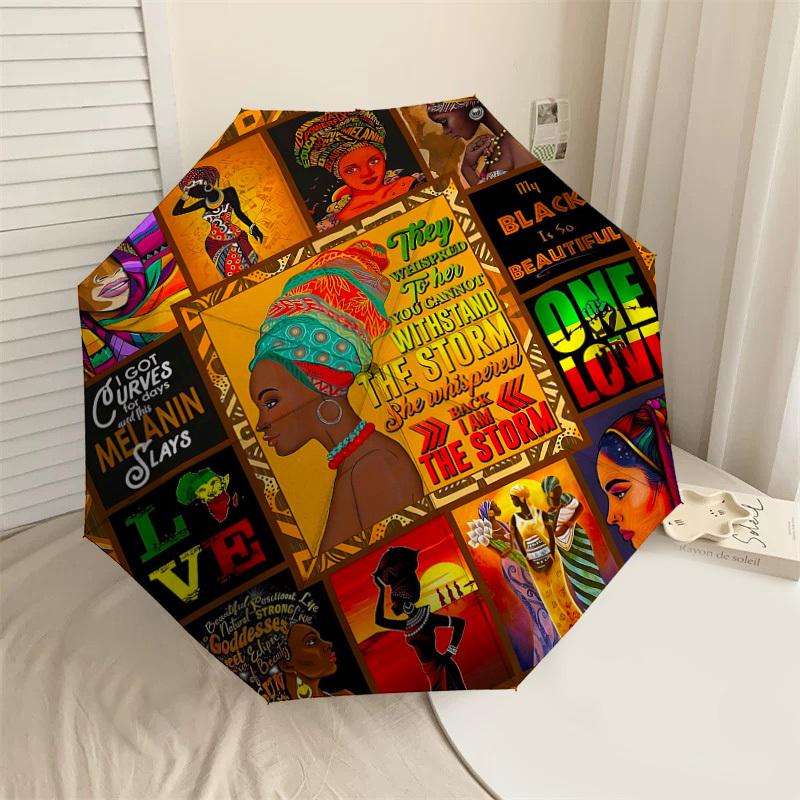 

1PC Afro Love Umbrella-8-Rib Reinforced Portable Folding Travel Suitable for All Seasons Outdoor Daily Use -J0389