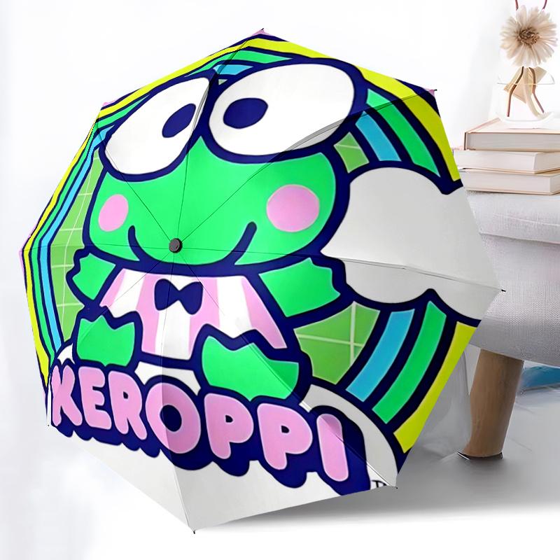 1pc Keroppi Frog Automatic Folding Umbrella - Portable 3-Fold Design with Iron Frame, Perfect for Outdoor Use, Festive Gifts, Travel, Daily Use, Suita