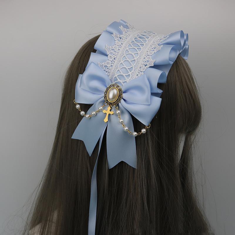 Lolita Maid Headdress Gothic Dark Angel Cross Lace Bow Headband Sweet  Cosplay Head Wrap Anime Hair Accessories