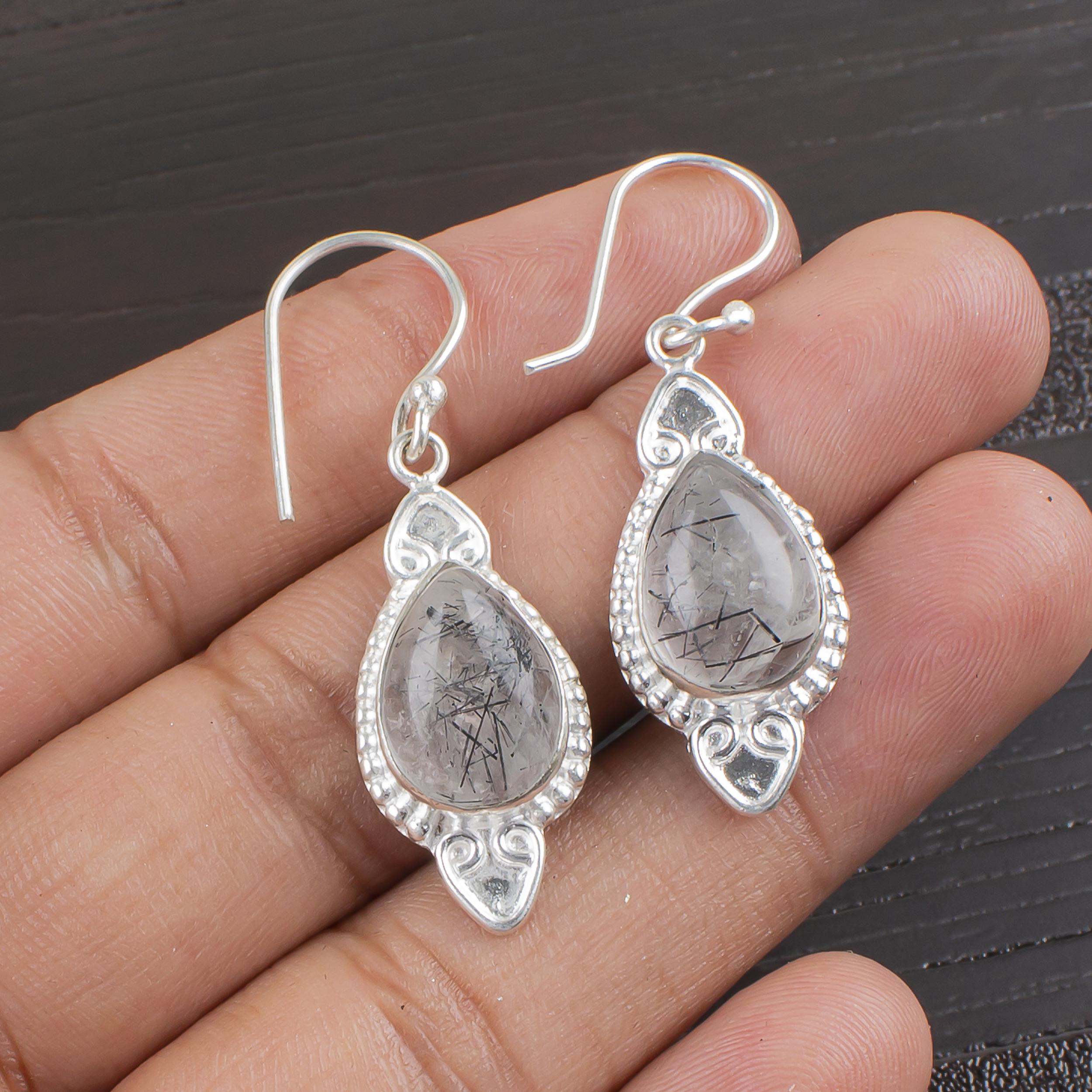 

Ювелирные изделия из черного рутила, серьги из цельного серебра 925 пробы с драгоценными камнями, серьги ручной работы, на День памяти Black чёрный