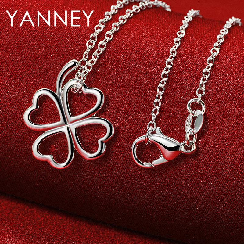 

925 Sterling Silver 16-30 Inches Fine Four Leaf Clover Necklace For Woman Wife Fashion Charm Wedding Jewelry Party Favors 45cm