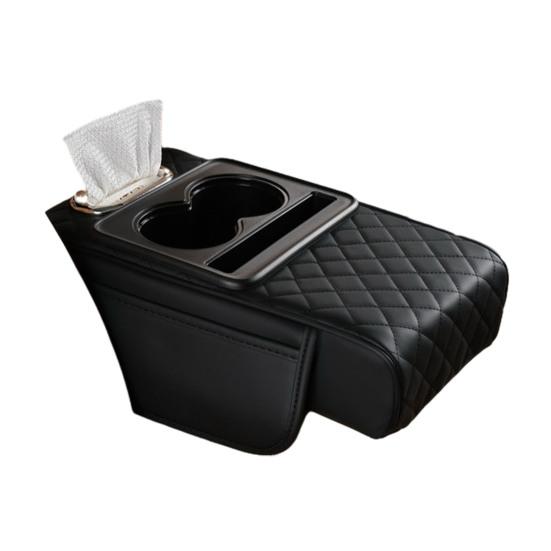 Yousheng Multifunctional Car Armrest Box Faux Leather Armrest Organizer Mat Center Console Cover with Side Pockets Cup Holder Phone Slot Tissue Box