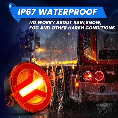 Round LED Trailer Tail Lights Turn Signal Stop Brake Tail Light for Truck Trailer RV Pickup Caravan 12V 24V Waterproof