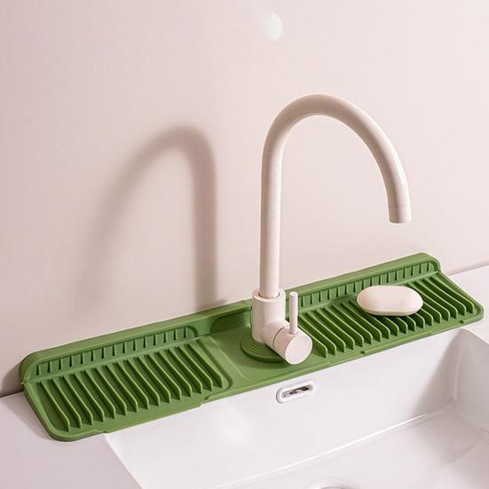 Kitchen Sink Sink with Slope Self-Draining Splash Guard Faucet Mat Silicone Fast Drying Faucet Mat