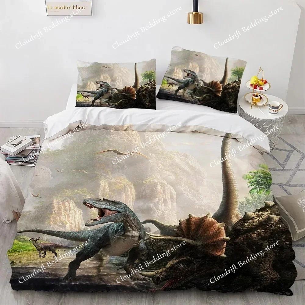 Dinosaur Duvet Cover Set for Kids Boys Girls Polyester King Queen Size Bedding Set Cartoon Wild Animals Comforter Quilt Cover