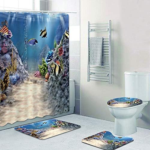 Shower Curtain And Bathroom Carpet Non-Slip Toilet Set, Home Bathtub Waterproof Shower Curtain 3D Printed Durable Polyester Fabr