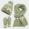 Winter Knit Hat Scarf Gloves Set With Bow Decor Sweet Warm Thick Acrylic Trifold Accessory Women Girls