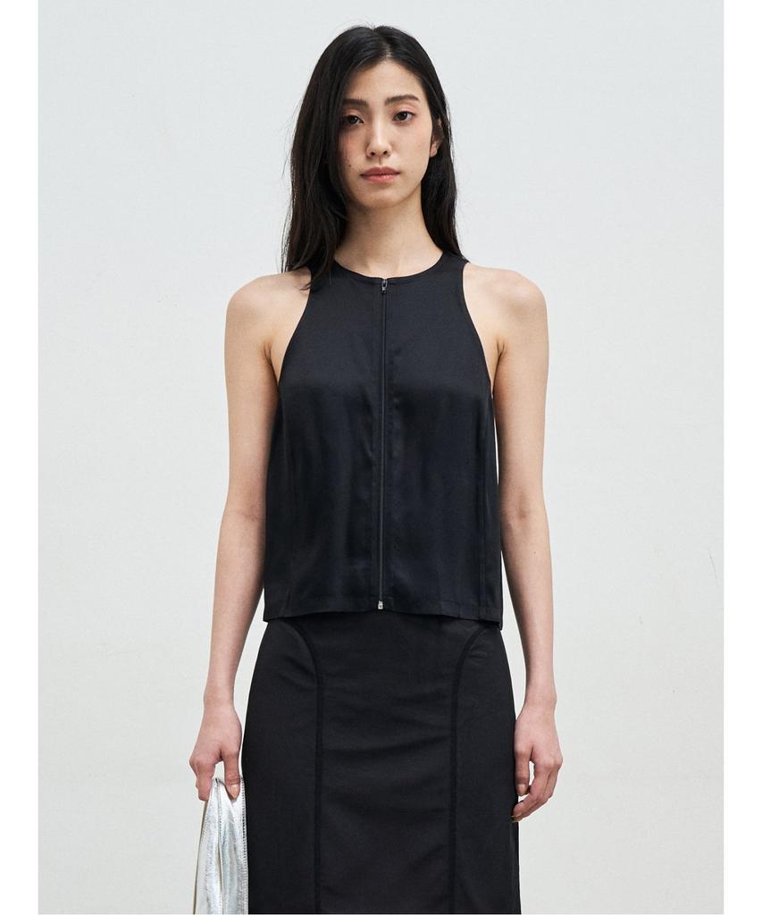 Anggae Satin Tank Zipup Vest Black