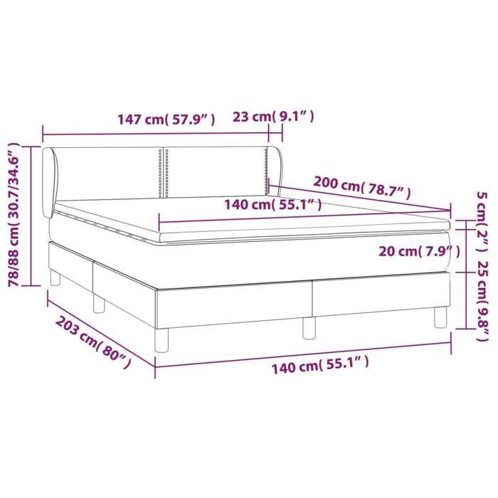 3126725 vidaXL Lit à sommier tapissier avec matelas Gris clair 140x200cm Tissu