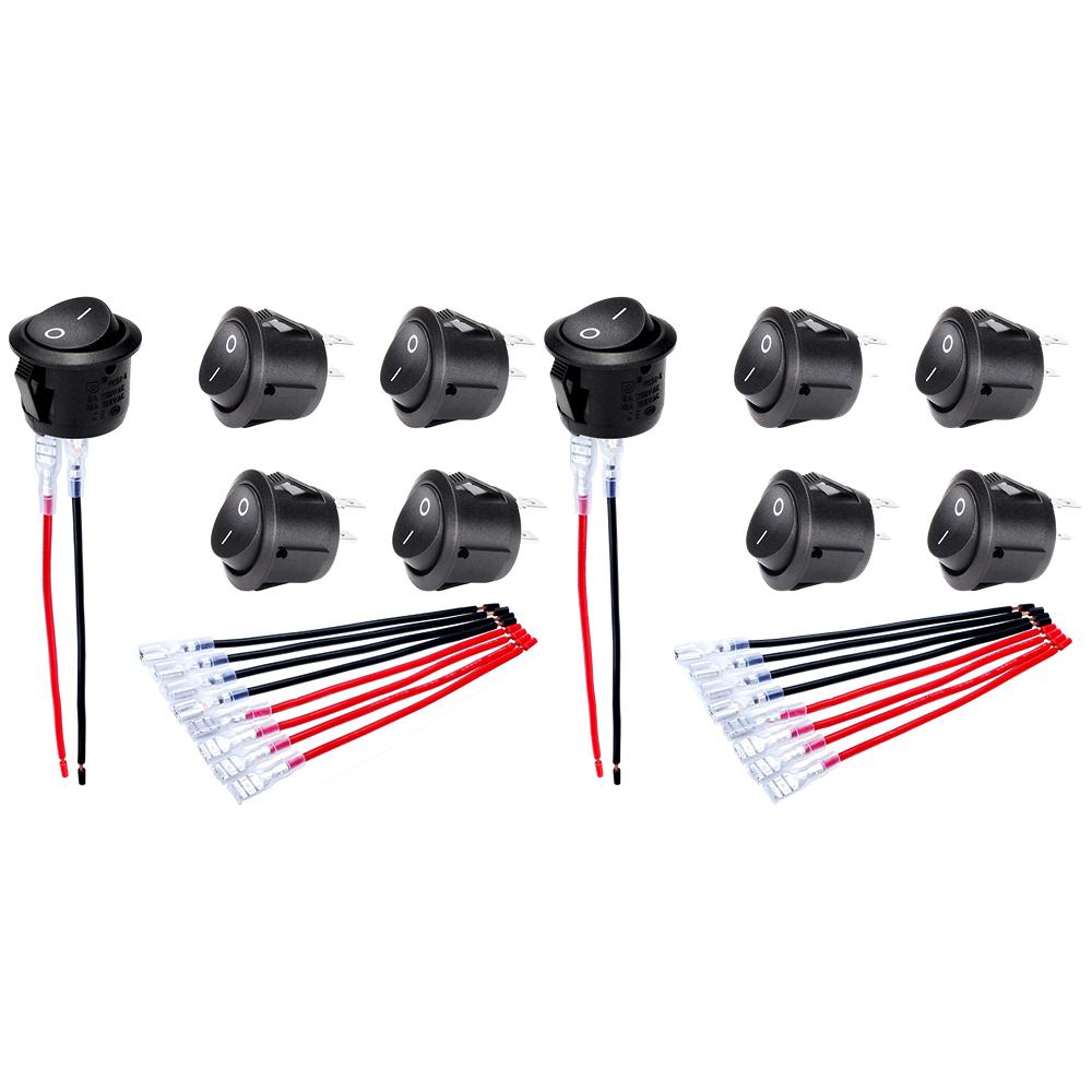 5/10Pcs ON/OFF Round Rocker Switch Mini Toggle Switch 2 Pin SPST Push Button Switch 12V 24V 20mm with Wires for Auto Car Boat RV