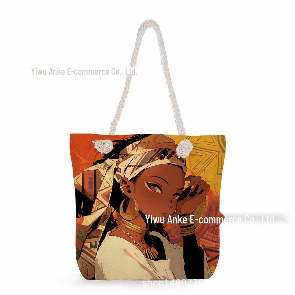 "Women's Lightweight Printed Handbags: Stylish Rope-Strap Shoulder Bags for a Versatile Beach Look"