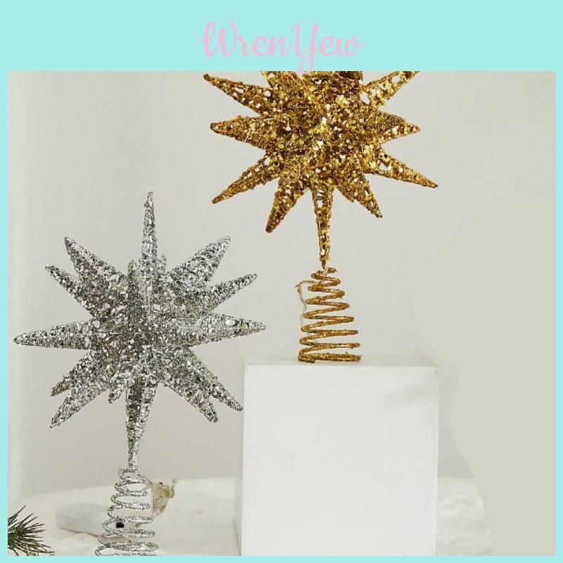 Christmas Tree Top Star Decoration With Led Flash And Metal Material For Holidays