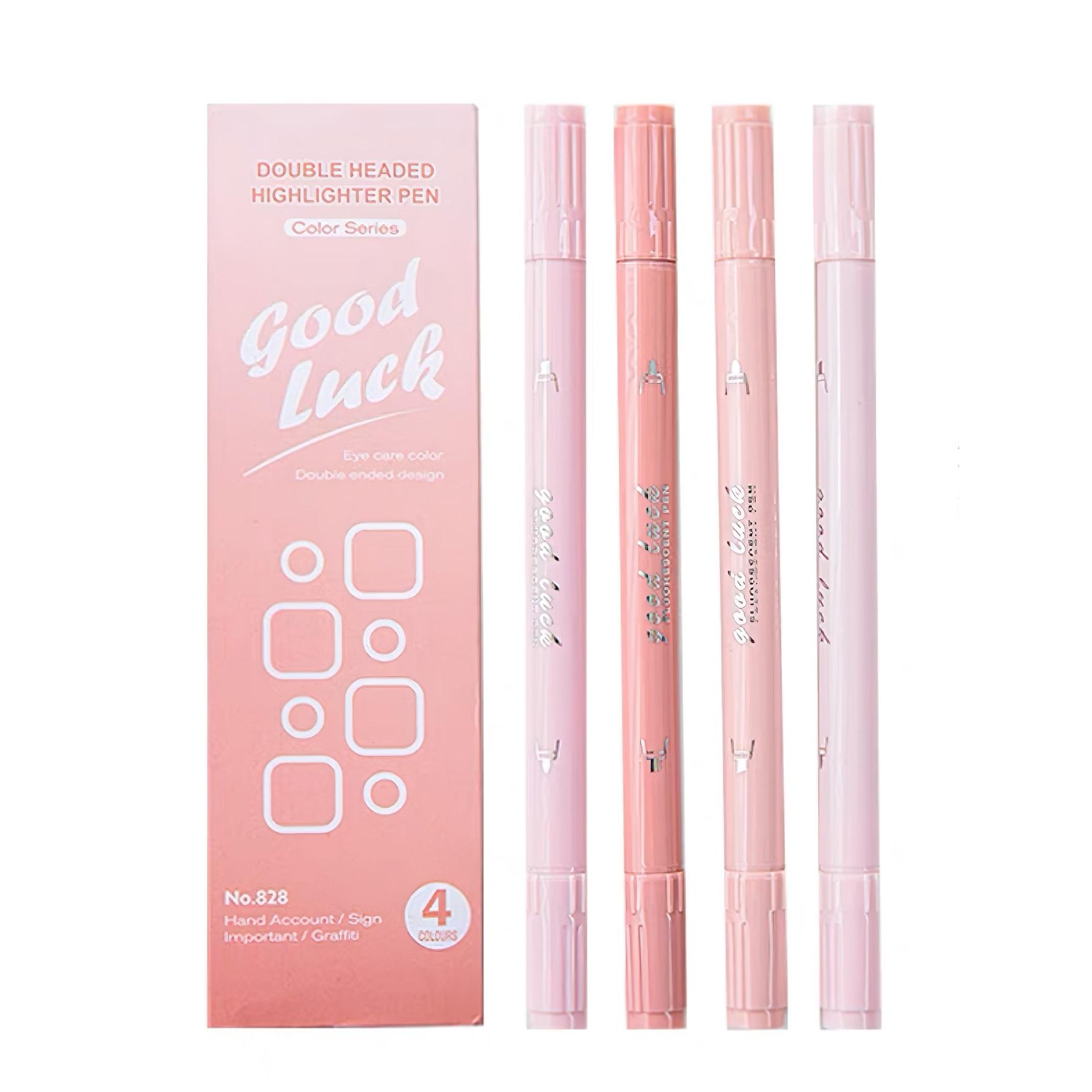4pcs Good Luck Dual Head Soft Color Highlighter Pen Double Tip Pastel Highlighter Marker for Students Stationery A7477