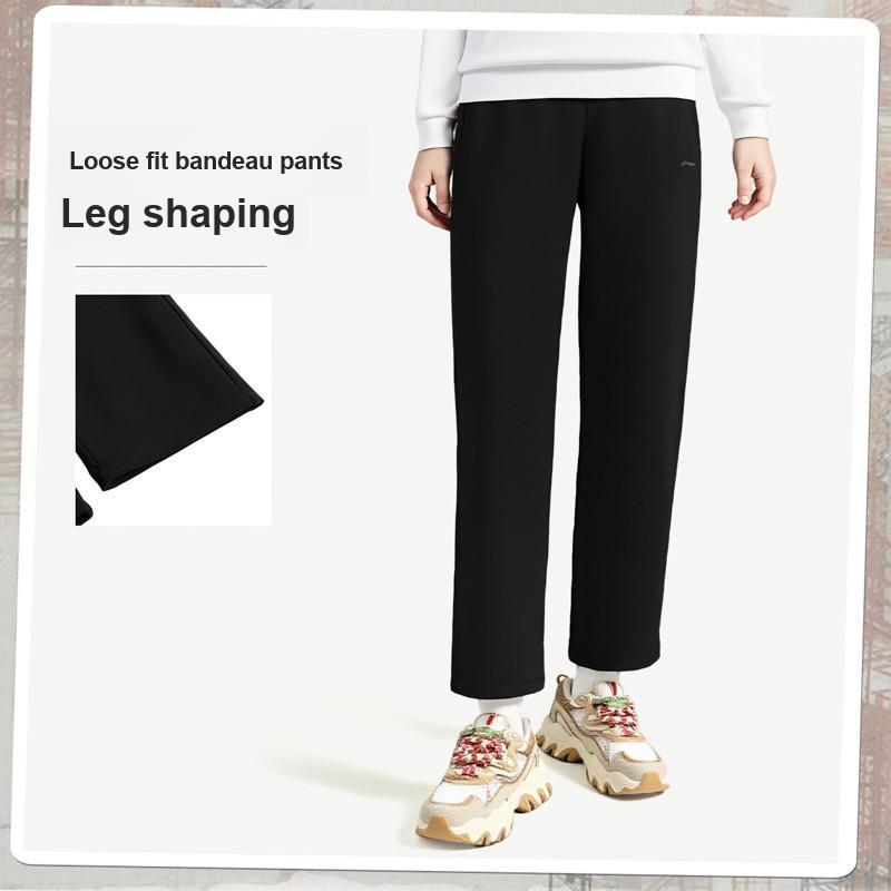 Li Ning Fleece Lined Warm Fashion Versatile Comfortable Outdoor Casual Sports Pants Women pants AYKV778-2