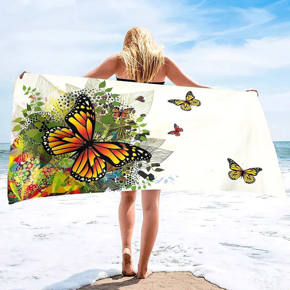 Textilien Beautiful Butterfly Beach Towels, Oversized Soft Beach Blanket, Absorbent Quick Dry Bath Towels, Adults Kids Travel Beach Towel