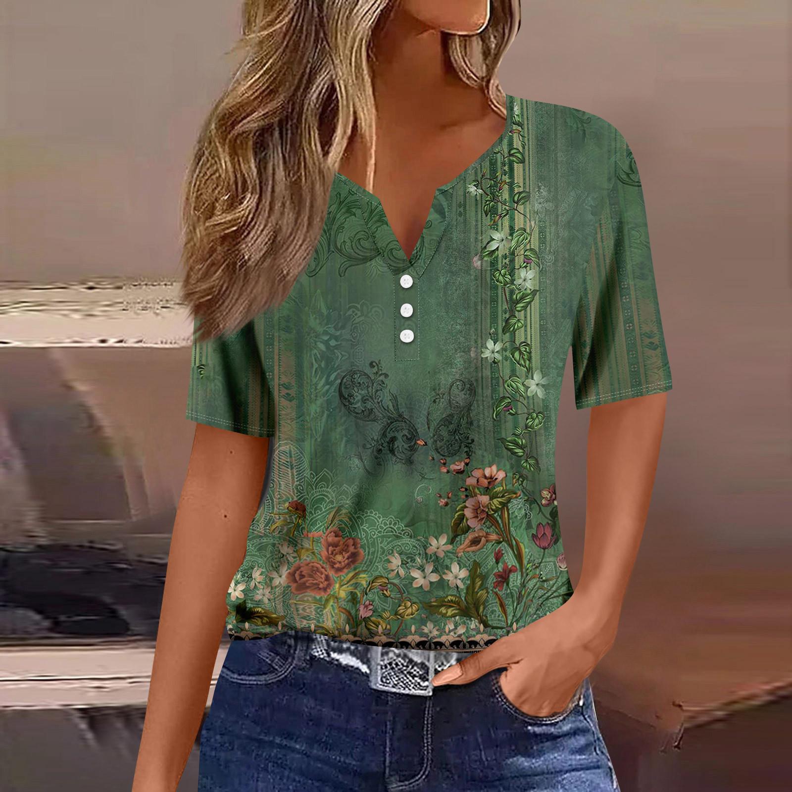 

Женская мода повседневный короткий рукав цветочный принт топ XXL