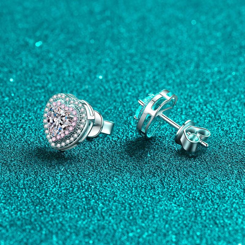 Sterling Heart Stud Earrings Women 5mm Moissanite Zircon Rose Gold Plated Lightweight Fashion Jewelry