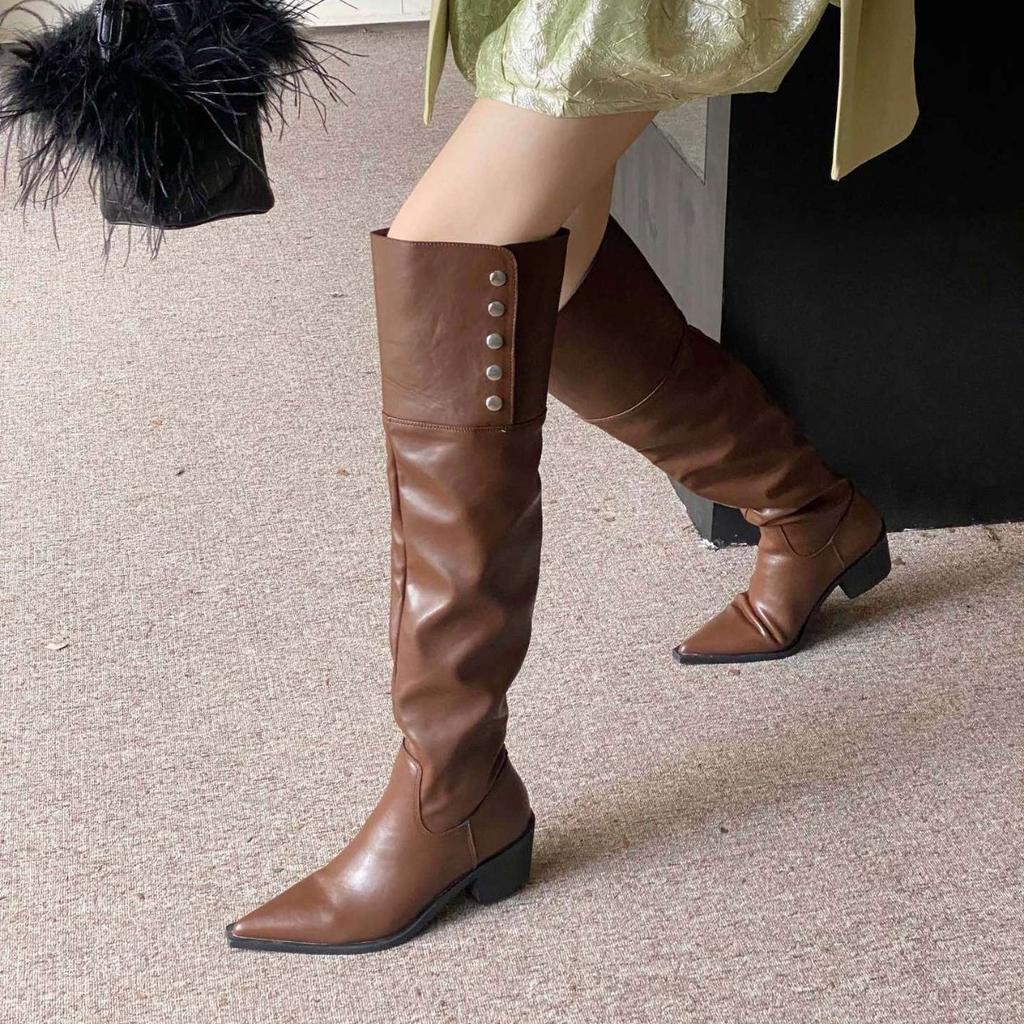 2025 New Over-the-knee Boots Women's Niche Design Two-wear Stacking Boots High Knight Boots Thick Heel Western Cowboy Boots