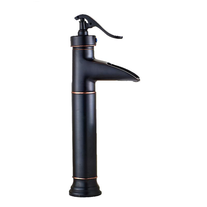 Antique Basin Faucets Black Bronze Waterfall Faucet Bamboo Bathroom Sink Taps Single Lever Hot and Cold Water Mixer Taps