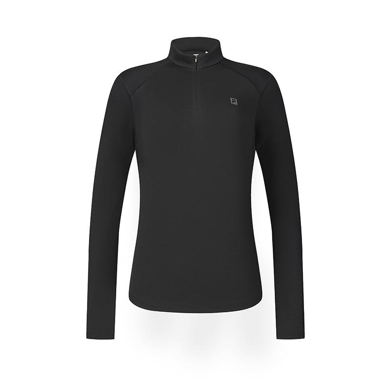 Fila Casual Stand Collar Half Zip Knit Long Sleeve T-Shirt Women Tops Deep-Black A11W517203FBK