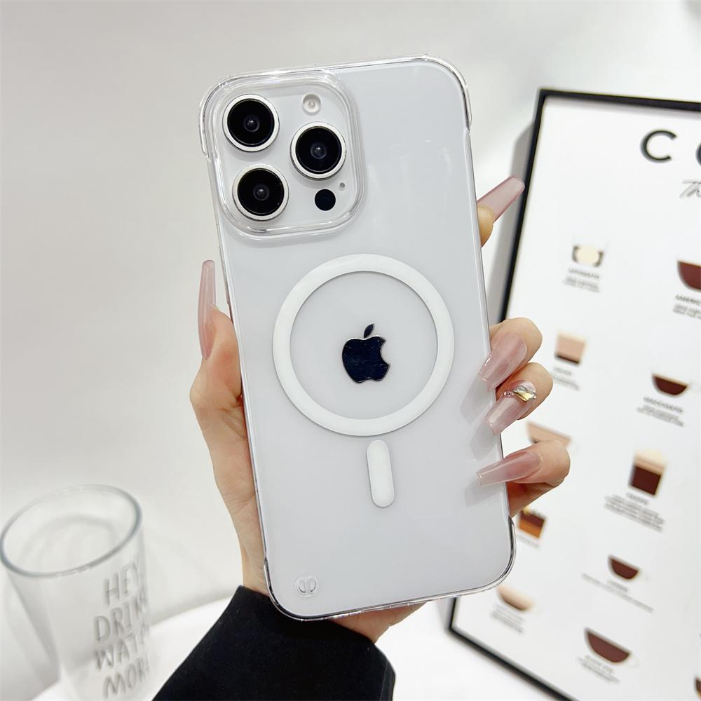 Ultra Thin Clear PC For Magsafe Frameless Phone Case For 17 15 16 Plus 12 13 14 Pro Max Wireless Charging Hard Back Cover