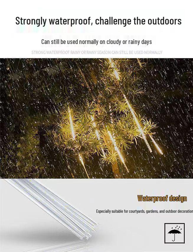 Cross-border Solar LED Meteor Shower Lights - Waterproof Outdoor Tree Decorations for Festivals, Colored Hanging Lights.