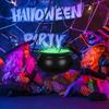Witches Cauldron for Yard Decorations Halloween Witch Cauldron with Tripod with Eyeballs String Lights and Skeleton for Home