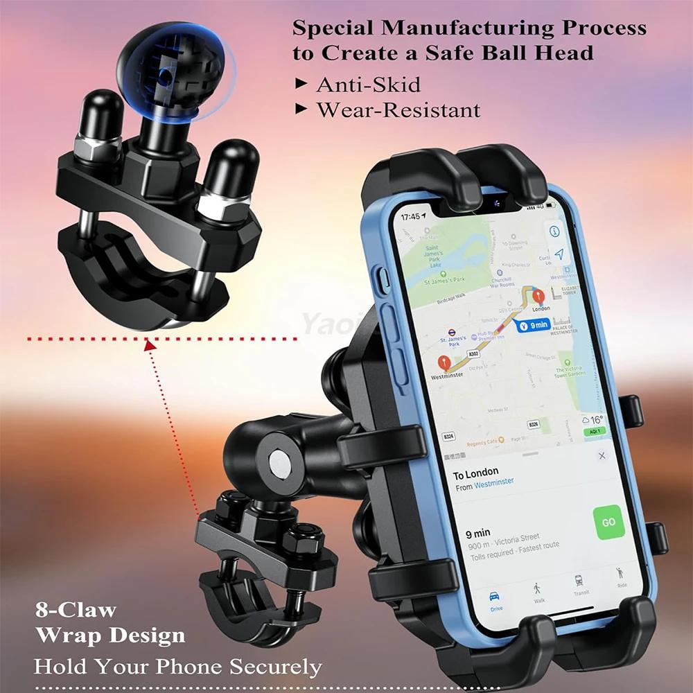 2025 Anti-Theft Motorcycle Phone Holder with Vibration Dampener Shockproof Motorbike Bicycle Bike Phone Mount Fit 5.4''-7.2''