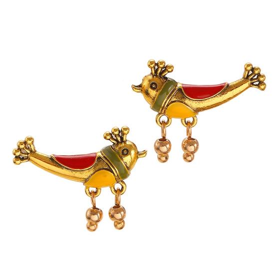1 Pair Oil Dripping Bird Stud Earrings Hypoallergenic Alloy Enamel Red Bird A