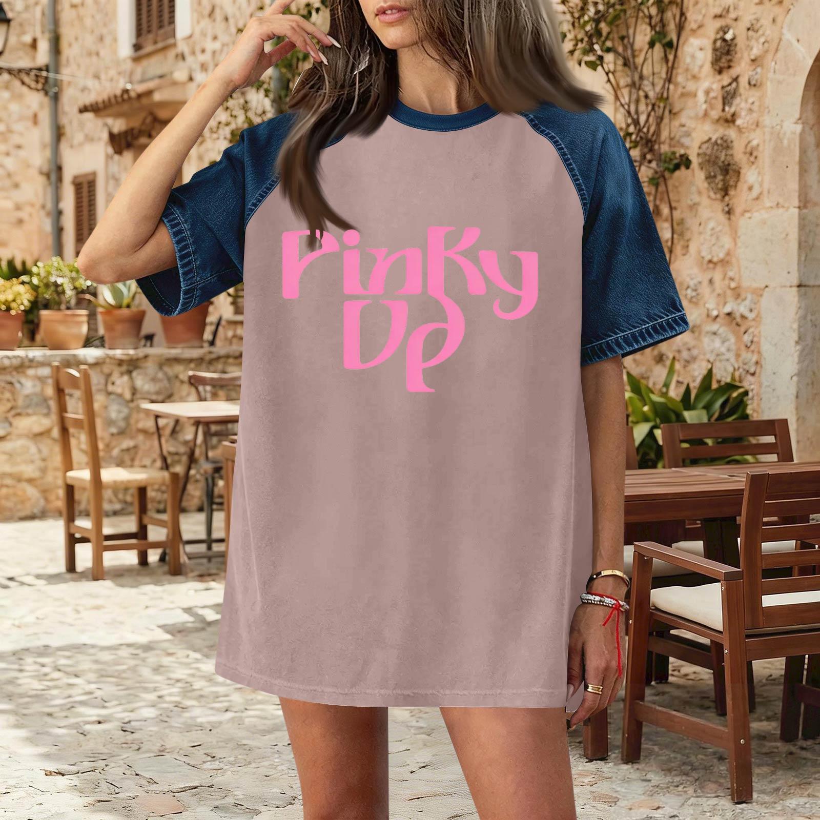 

Women Denim Patchwork Short Sleeve T Shirt Casual Loose Fit Crew Neck Summer Spring Fashion Comfortable Top L