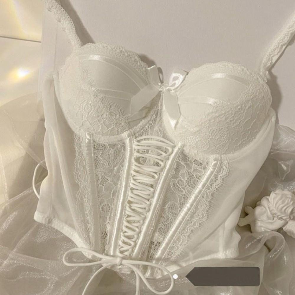 Ruffle Lace Corset Bowknot Slim Crop Tops Sweet Lace Flower Camisole Spicy Girls
