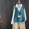 Loose Collar Knitted Waistcoat Vest Women's Spring and Autumn All-match Embroidered Waistcoat Waistcoat Sleeveless Sweater Outside