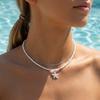 Boho Summer Beach White Beaded Necklace for Women Minimalist Silver Color Starfish Pendant Choker Perfect Vacation Jewelry Gift
