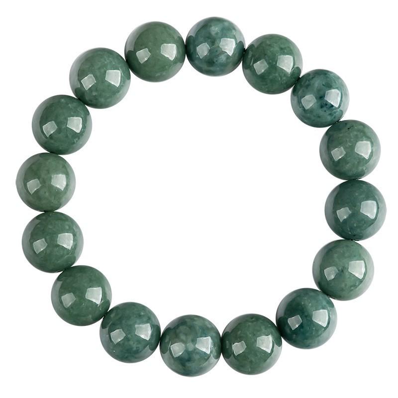 Natural A-Grade Ice-Type Green Jade Round Beads Bracelet for Men & Women