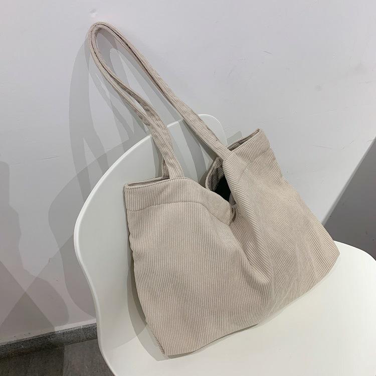 Literary Lazy Corduroy Shoulder Women'S Bag Retro Large Capacity Shopping Bag Canvas Student Handbag
