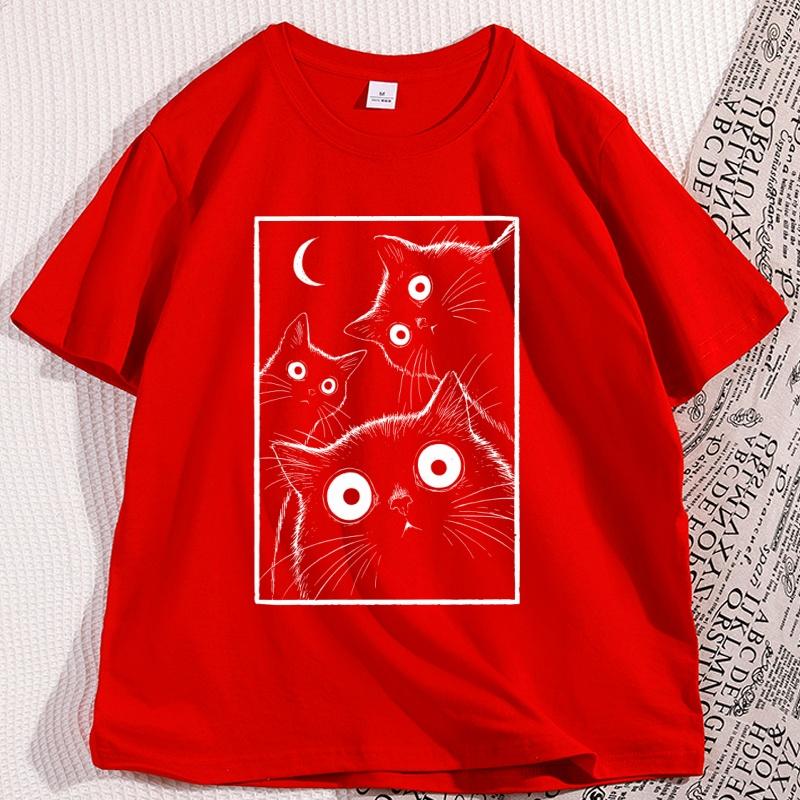 Vintage Black Cat Moon Tshirt Funny Cats Crewneck Retro Kitten  T Shirt Gothic Witchy Cat Lover Tshirt Streetwear Clothing