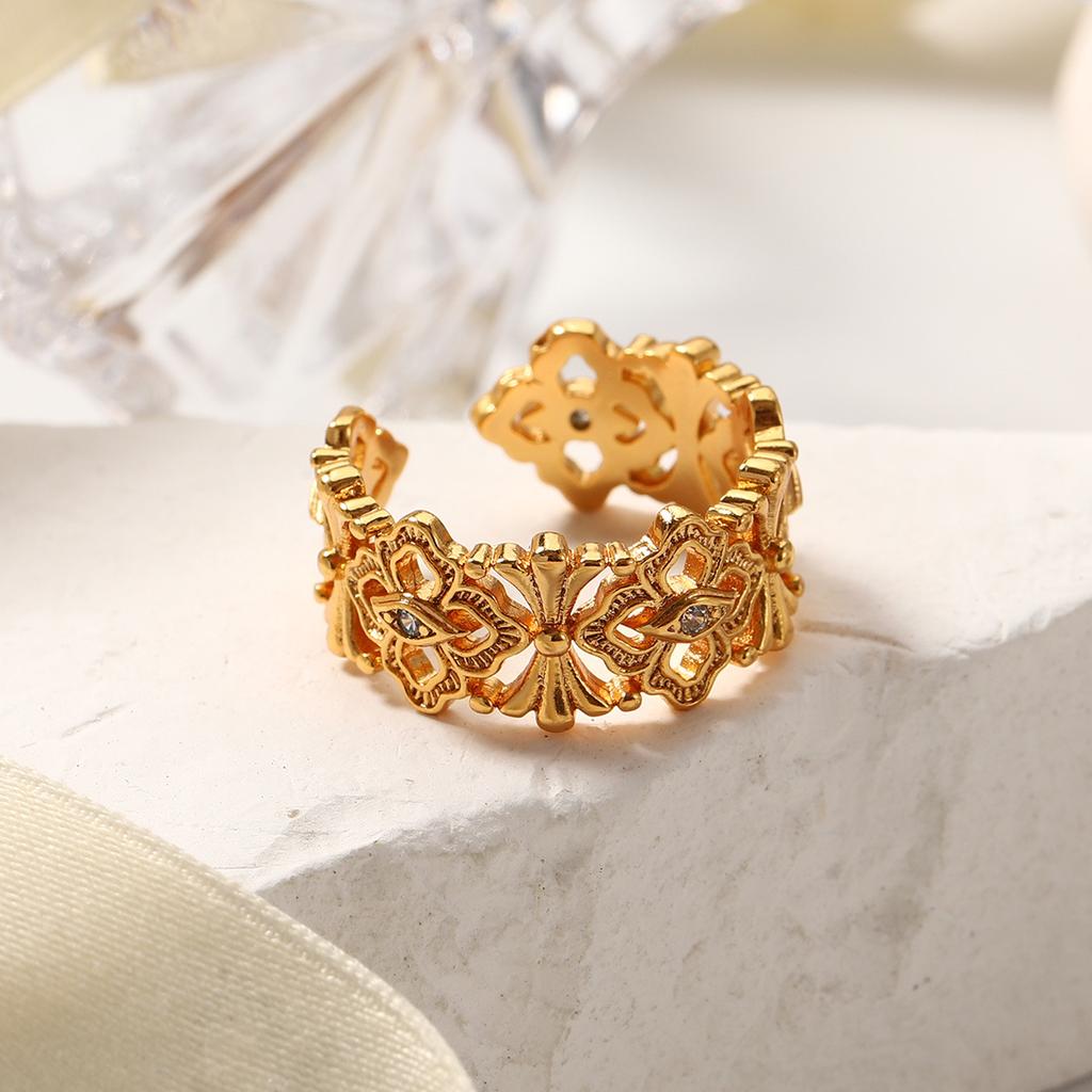 Hollow engraved ring, cross open ring, light luxury, simple and advanced sense, personalized female classical retro ring jewelry